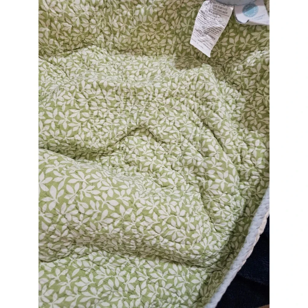 Martha Stewart Collection King Quilt Floral Applique Blue Green Cotton Farmhouse